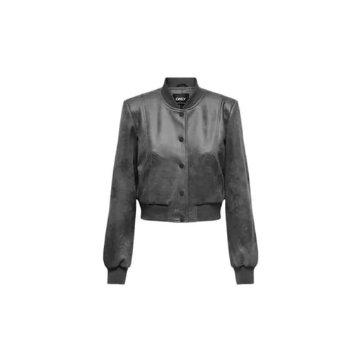 Grey metallic cropped bomber jacket with ribbed collar and cuffs from Only Women Jacket