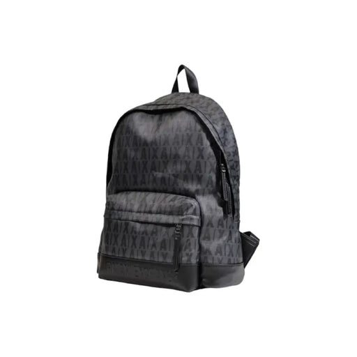 Grey patterned backpack with front pocket and black trim by Armani Exchange