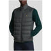 Grey quilted puffer vest with yellow logo on chest by Lyle & Scott for men