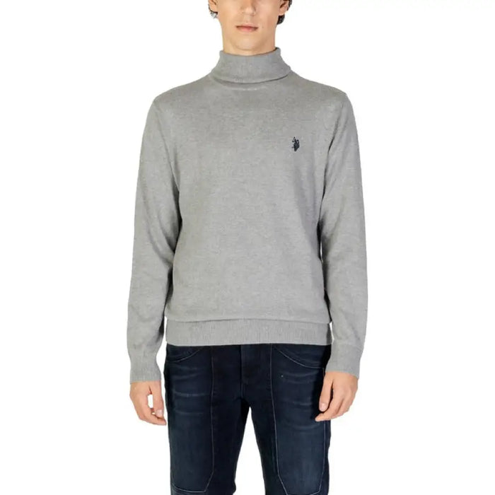 Grey turtleneck sweater with dark embroidered logo from U.S. Polo Assn. Men’s Knitwear