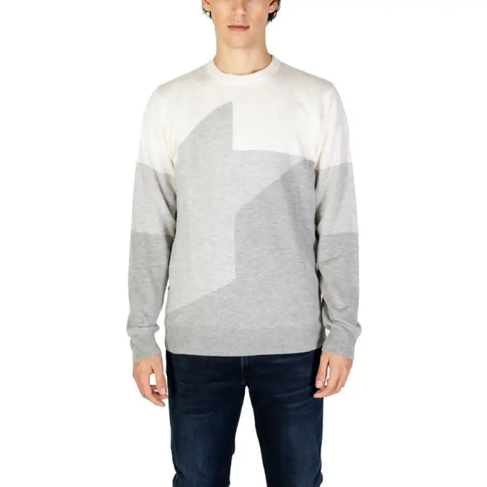 Grey and white geometric pattern long sleeve sweater by Antony Morato for men