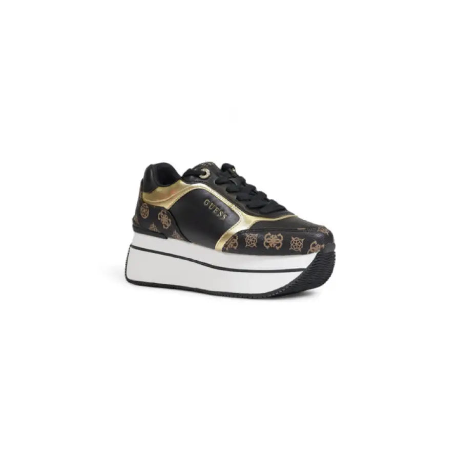 Guess Women Sneakers: Black, Gold, and Patterned Platform Design by Guess Brand