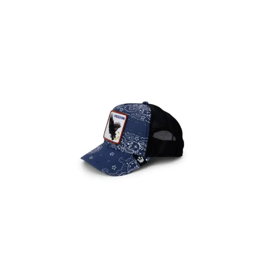 Goorin Bros Men Cap in blue and white paisley pattern with a black brim