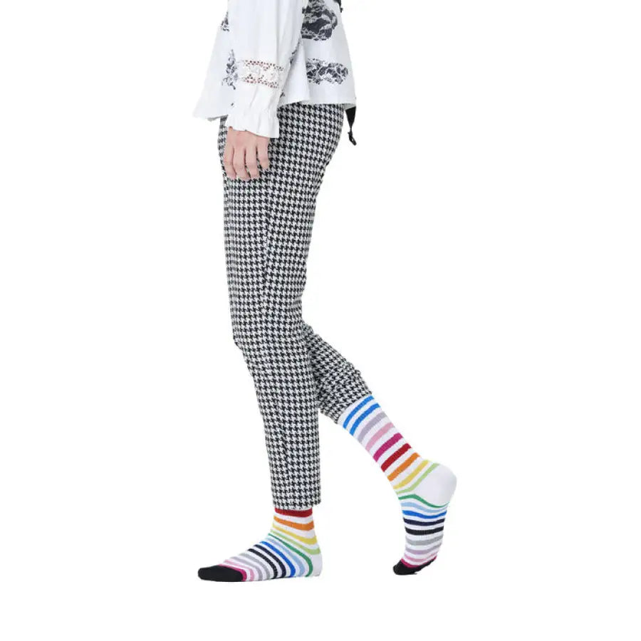 Houndstooth pants with colorful striped socks from Happy Socks - Women Underwear collection