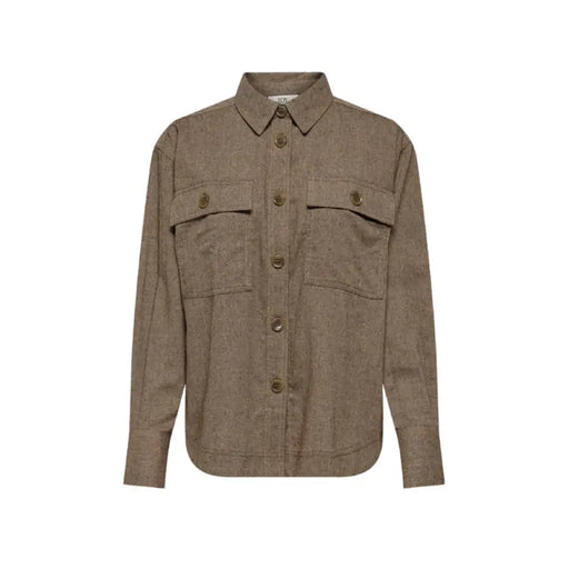 Khaki button-up shirt with two chest pockets by Jacqueline De Yong for women