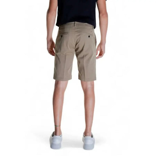 Antony Morato Men Shorts Khaki Knee-Length Worn by Person in Black Shirt and White Sneakers