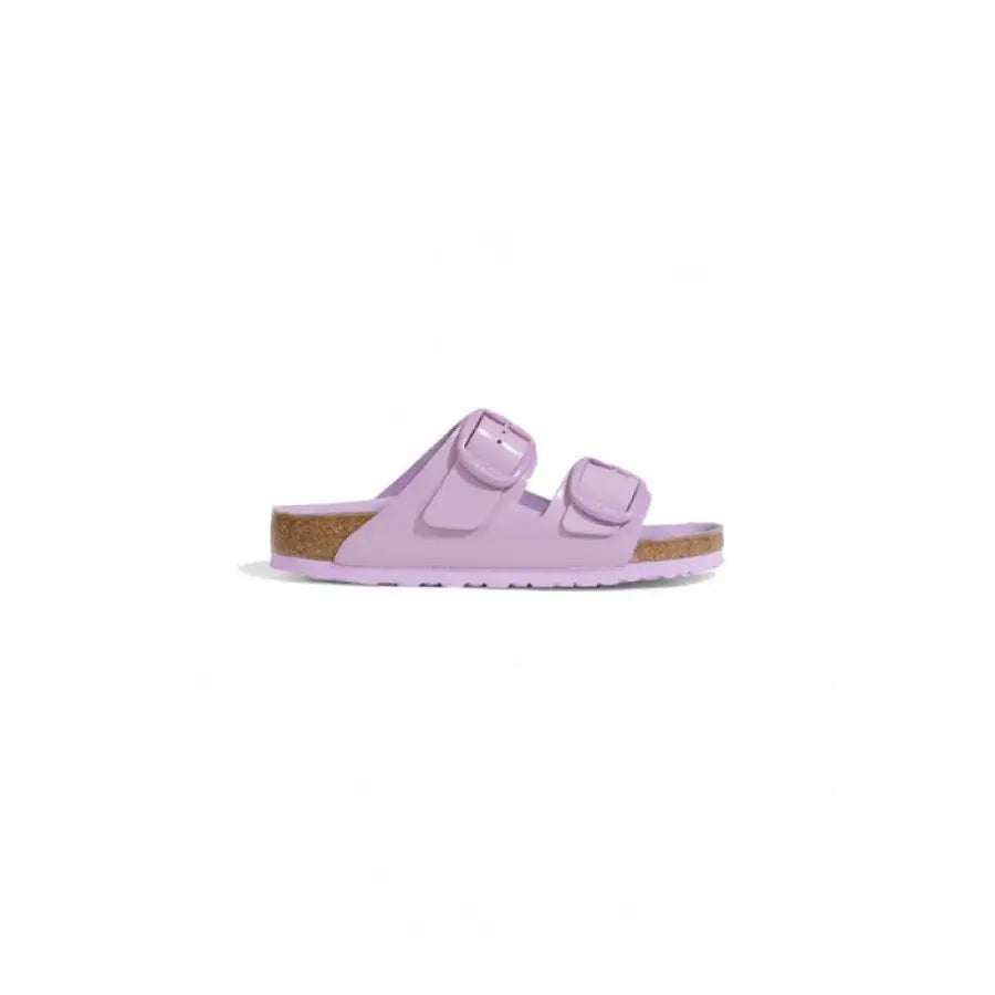 Lavender-colored Birkenstock Women Sandal with adjustable straps and cork footbed