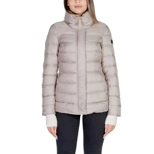 Light beige quilted down winter jacket with high collar from Peuterey for women