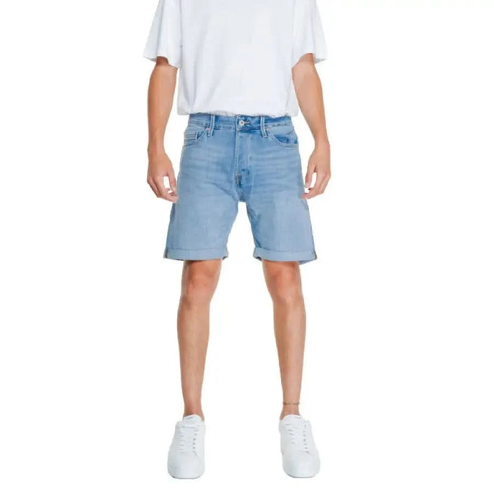 Light blue denim shorts with rolled-up cuffs by Jack & Jones for men