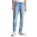 Light blue distressed Calvin Klein Jeans for men featuring rips at the knees