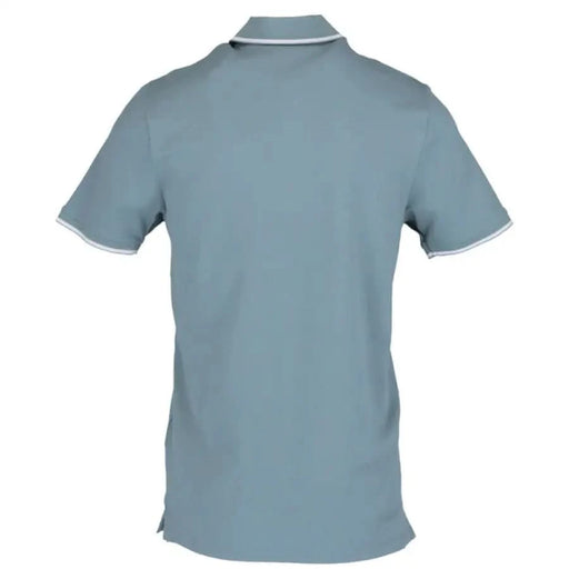 Light blue Lyle & Scott men’s polo shirt with white collar and sleeve trim