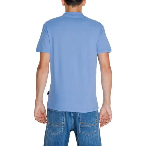 Light blue short-sleeved t-shirt worn by a person, Napapijri Men Polo