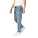 Light blue straight-leg denim jeans with classic five-pocket design by Calvin Klein