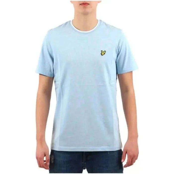 Light blue Lyle & Scott men t-shirt featuring a small yellow and black logo