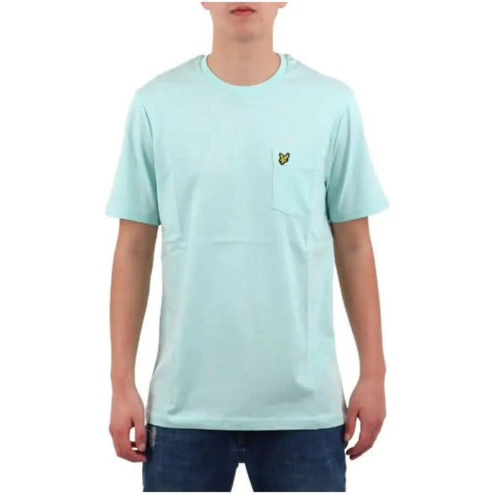 Light blue Lyle & Scott men’s t-shirt with yellow logo on chest pocket