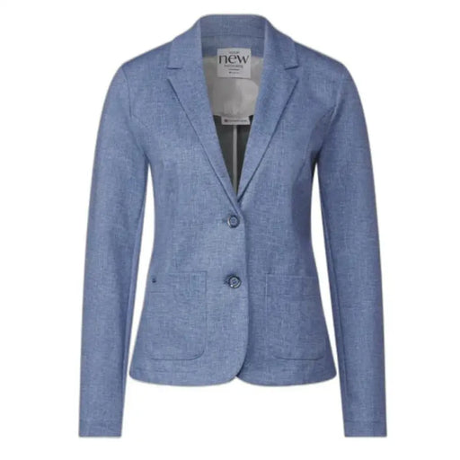 Light blue textured blazer with two buttons and notched lapels by Street One