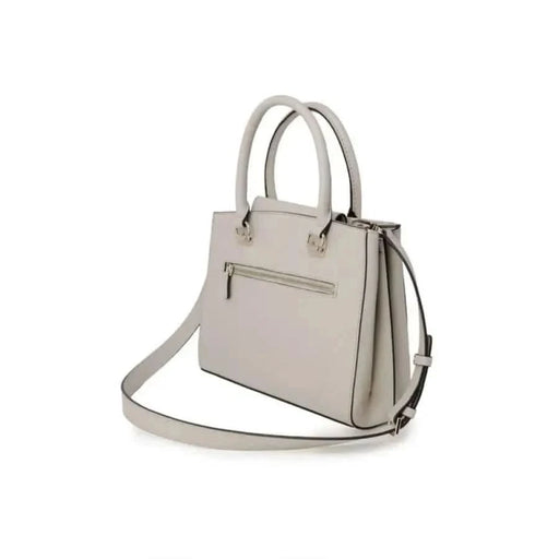 Light-colored leather Guess women handbag with top handles and detachable shoulder strap