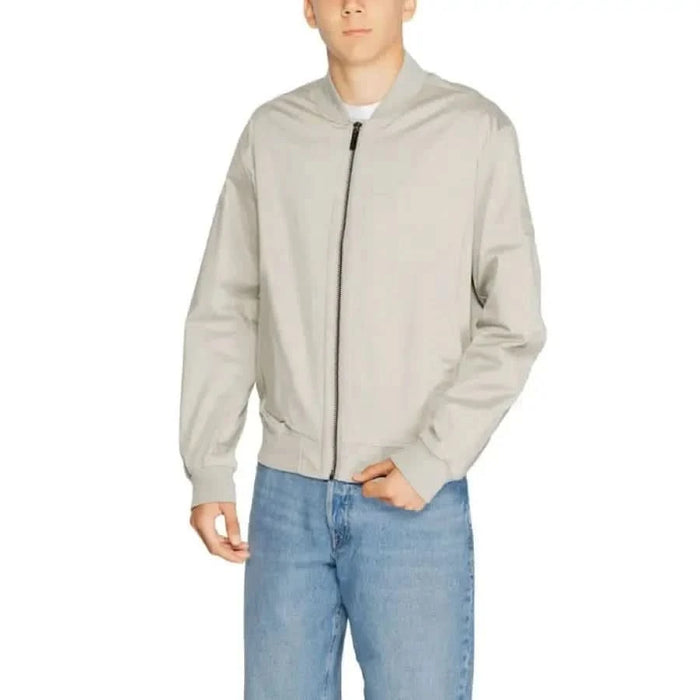 Light gray bomber jacket with front zipper closure from Calvin Klein Men