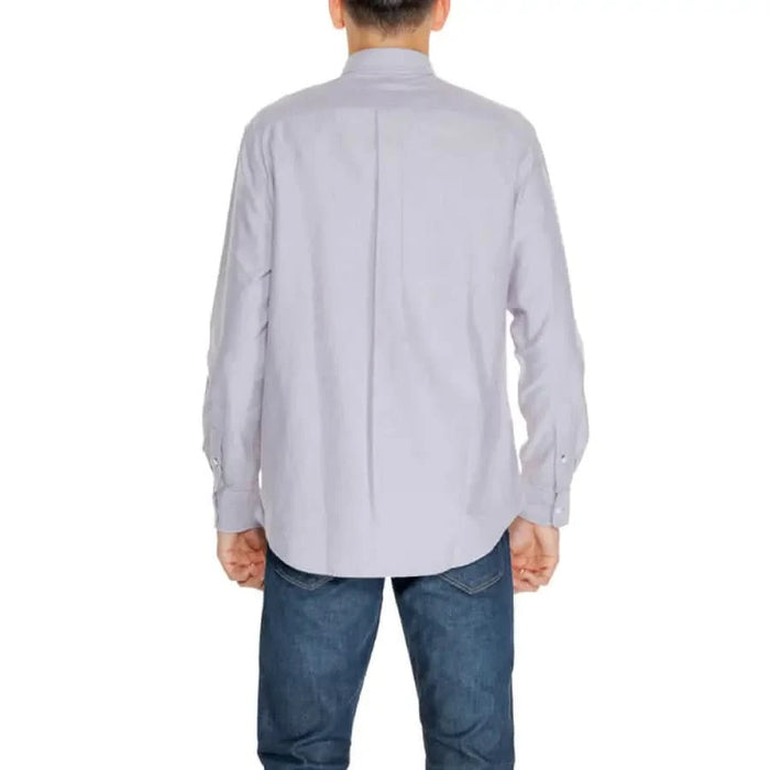 Rear view of light gray button-up dress shirt with blue jeans - Tommy Hilfiger Men Shirt