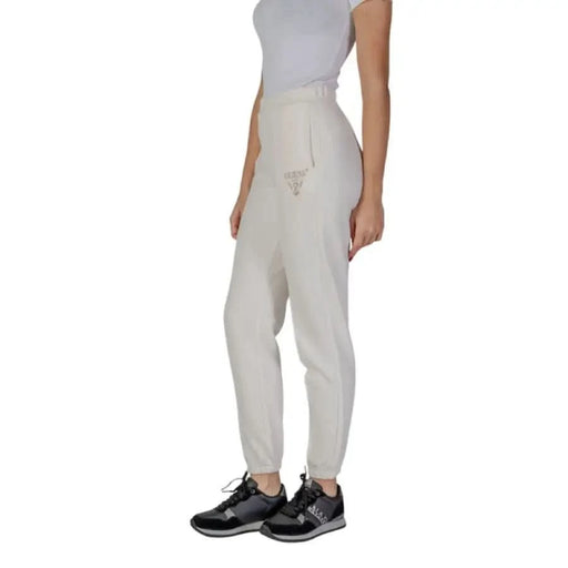 Light gray Guess Active women jogger sweatpants with elastic cuffs at ankles