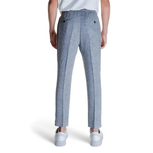 Light gray linen-cotton trousers with elastic waistband and back pockets - Antony Morato Men Trousers