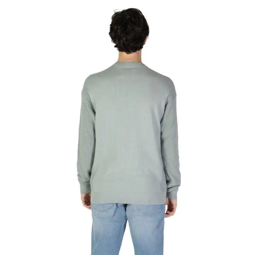 Light gray long-sleeved crewneck sweater back view from Calvin Klein Jeans for men