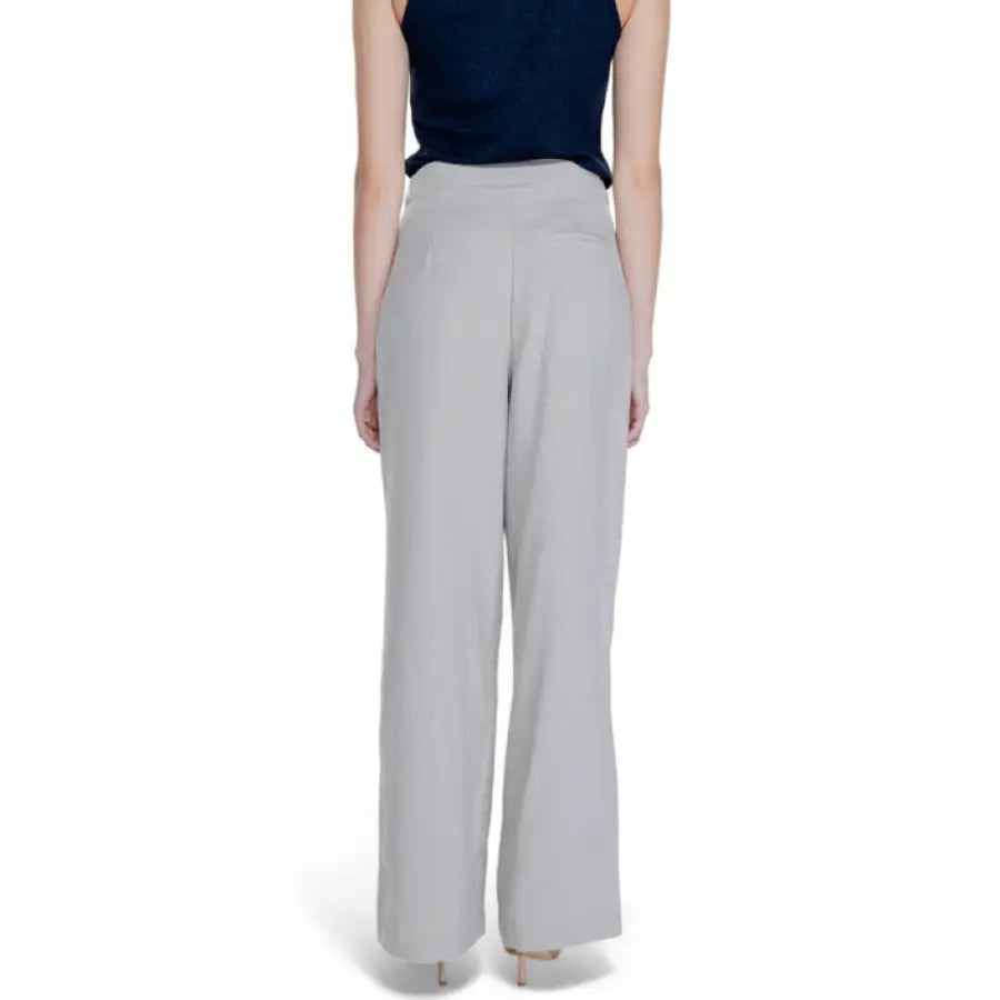 Light gray wide-leg trousers with a high waistband by Vila Clothes - Women Trousers