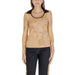 Long-sleeved beige Alviero Martini Prima Classe women’s top with floral print and black trim