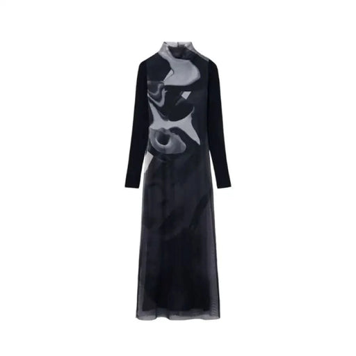 Long-sleeved black dress with gray abstract pattern and high neckline by Desigual