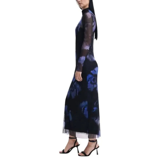 Long-sleeved mesh dress with floral pattern and tulle overlay by Desigual Women Dress