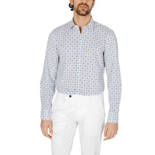 Long-sleeved white shirt with pattern worn with white pants - Antony Morato Men Shirt