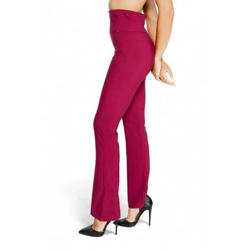 Magenta bootcut dress pants with black stiletto heels from Rinascimento Women Trousers