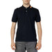 Man in Suns Men Polo showcasing urban city fashion, black shirt with orange collar