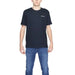 Urban style: Man in black Columbia Men T-Shirt and jeans