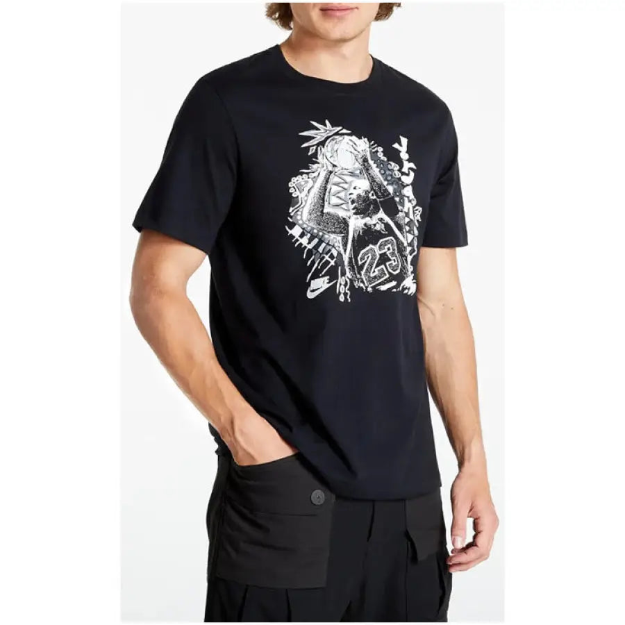 Urban style: Jordan Men T-Shirt with white graphic on black fabric