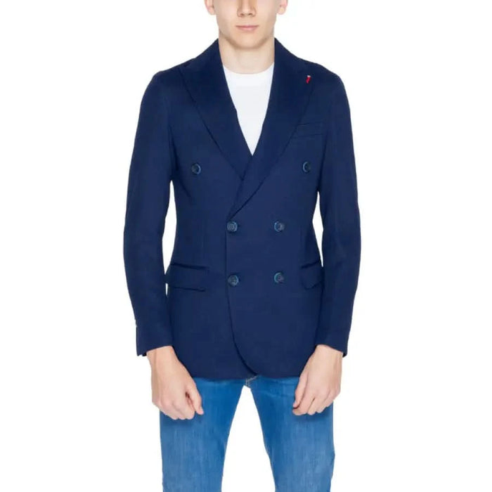 Man wearing Mulish Men Blazer in blue, featuring stylish and elegant design