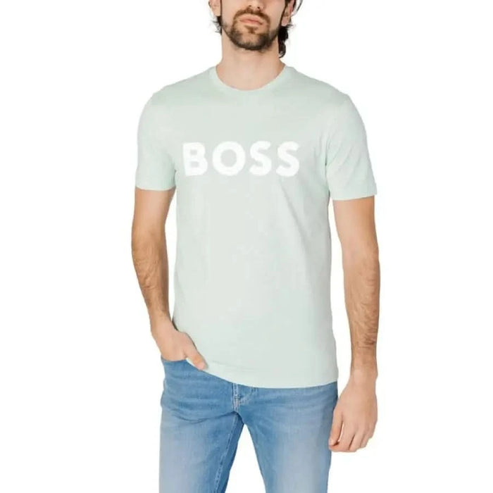 Man in Boss Green T-shirt Spring Summer Product