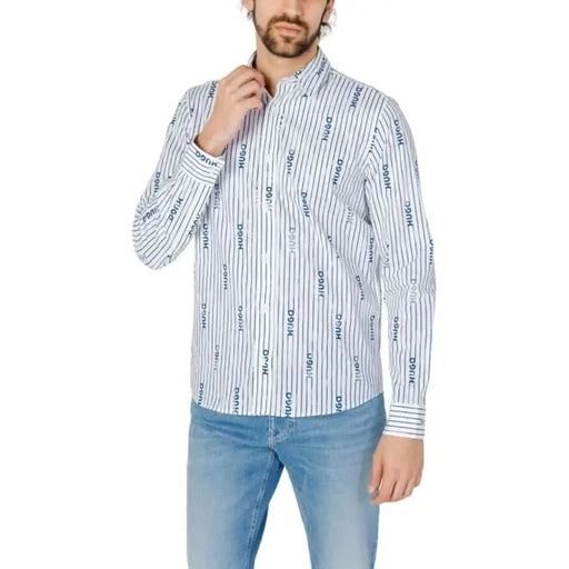 Hugo men shirt in white and blue stripes for spring summer, perfect hugo gender style