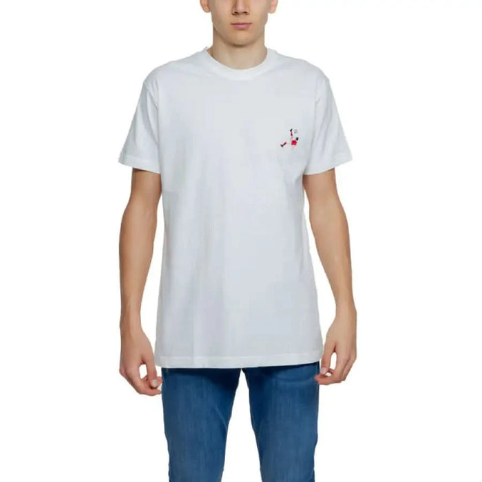 Urban style man in Hydra Clothing white T-shirt with red heart design