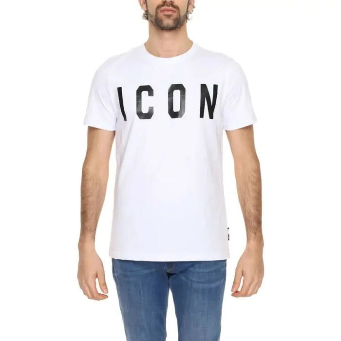 Man modeling Icon Icon Men T-Shirt with ’icon’ print