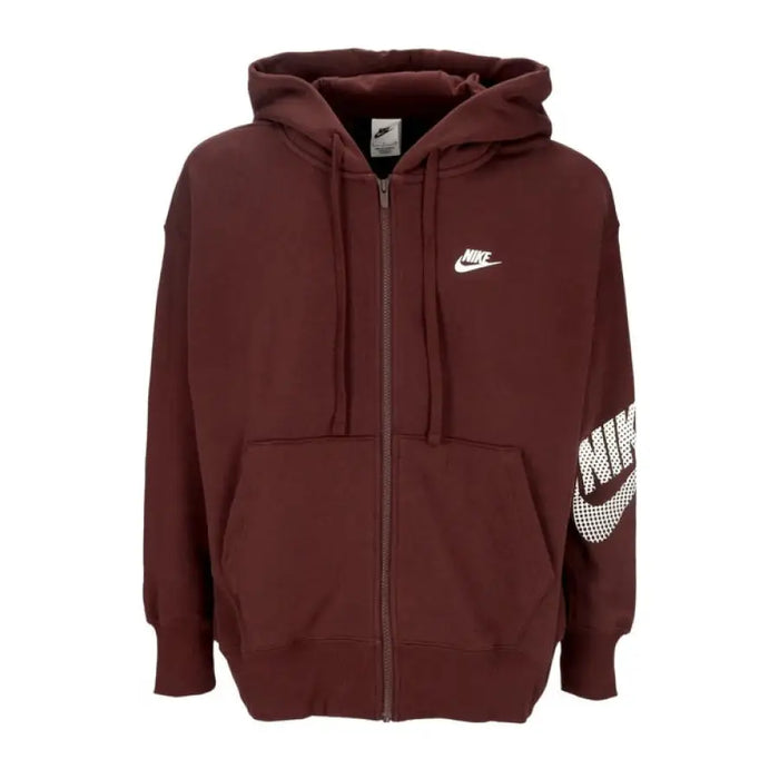 Maroon Nike zip-up hoodie with white logo on sleeve from Nike Women Sweatshirts collection