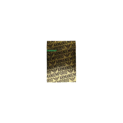 Metallic gold pattern with repeated Armani Emporio text on men’s underwear design