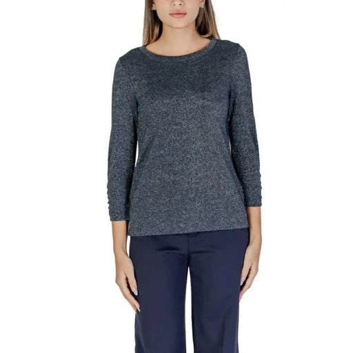 Metallic gray knit sweater with three-quarter sleeves from Street One for women