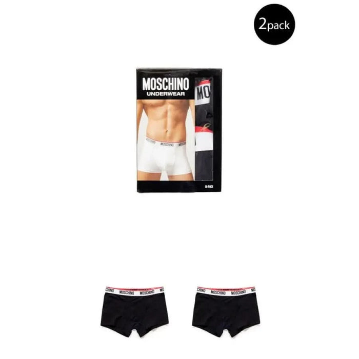 Moschino Underwear Men Underwear packaging with a 2-pack of black boxer briefs