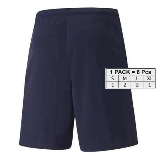 Navy blue athletic shorts with elastic waistband by Puma for men