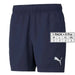 Navy blue Puma athletic shorts featuring a distinctive Puma logo displayed on the left leg