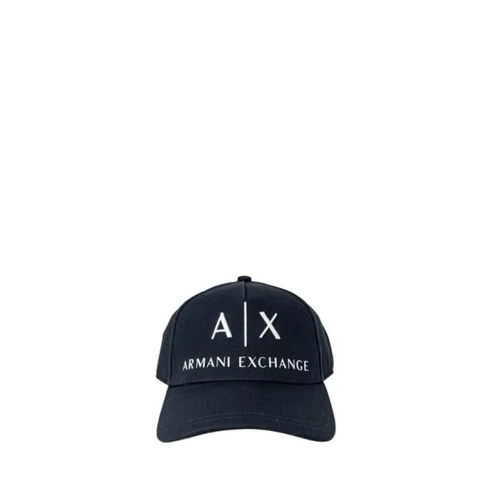 Navy blue baseball cap with A|X Armani Exchange logo embroidered in white