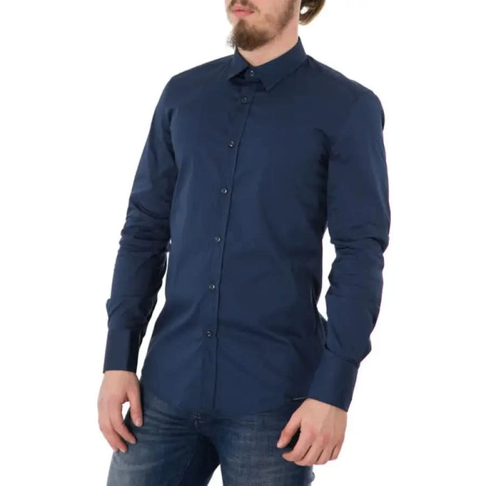 Navy blue button-down long sleeve dress shirt, Antony Morato Men Shirt by Antony Morato