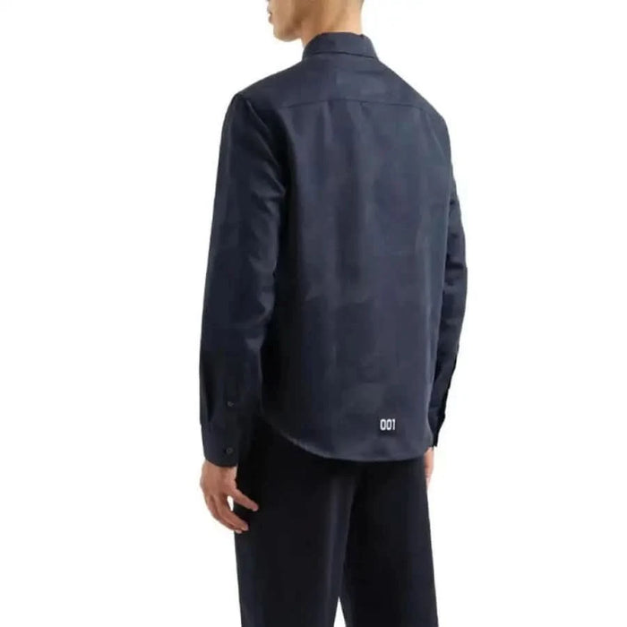 Navy blue Armani Exchange men shirt viewed from the back, showcasing a stylish design