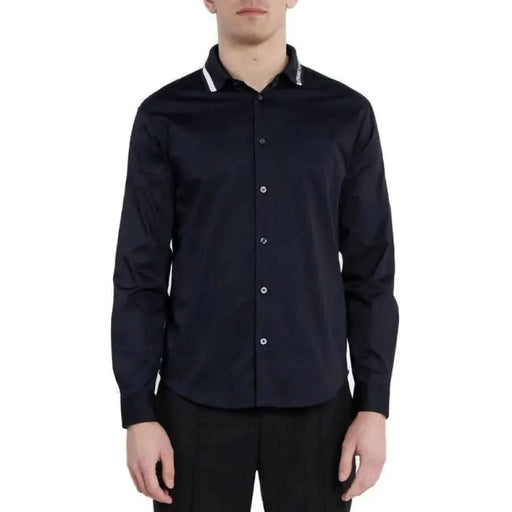 Navy blue button-up dress shirt with white collar detail from Armani Exchange Men Shirt